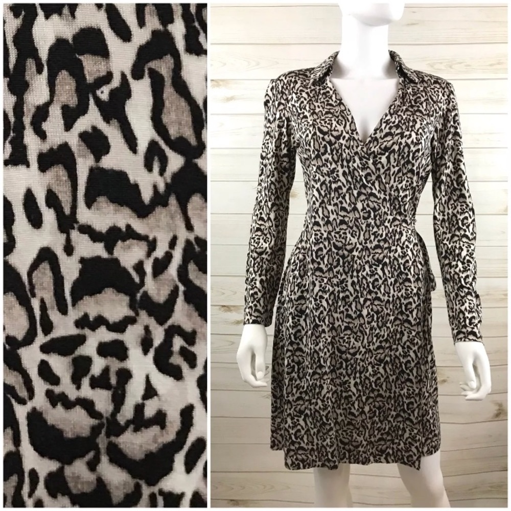 <DVF> Silk Leopard Print Wrap Dress Diane Von - Picture 3 of 7